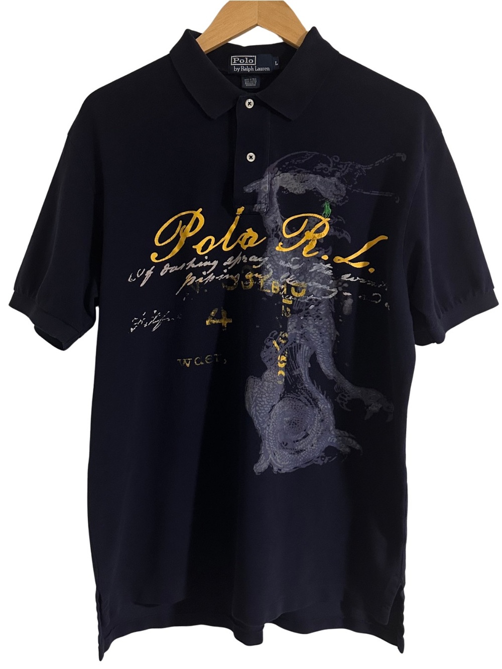 Vtg Y2K Polo Ralph Lauren Men's Navy Blue Dragon Polo SZ L Rare Green Pony EUC